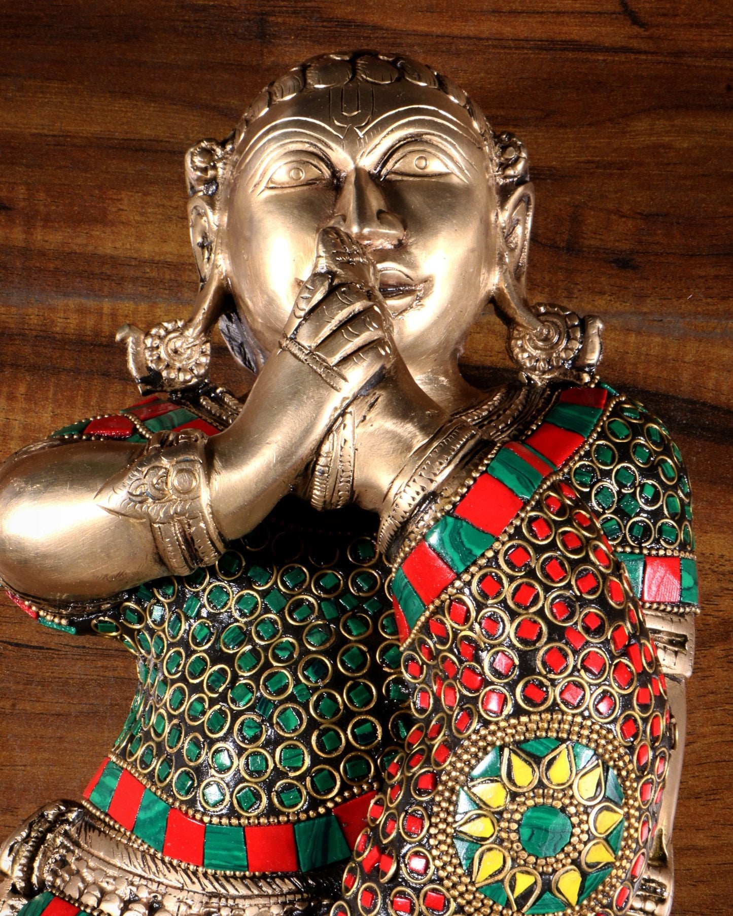 Pure Brass Wall Hanging Baby Krishna Statue with stonework - Budhshiv.com
