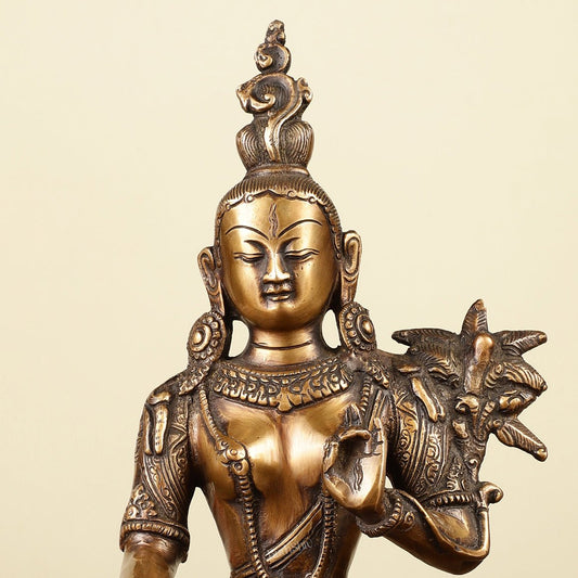 Pure Brass White Tara Devi Idol 10.5" - Budhshiv.com