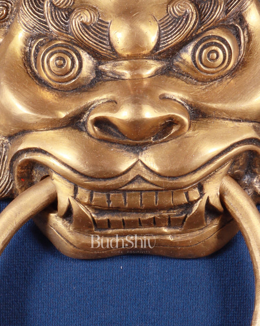 Pure Brass Yali Face Door Knocker – Nazarbattu, 9.5" - Budhshiv.com