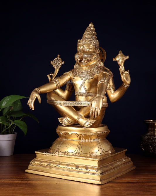 Pure Brass Yog Narasimha Large Sculpture - 19" - Budhshiv.com