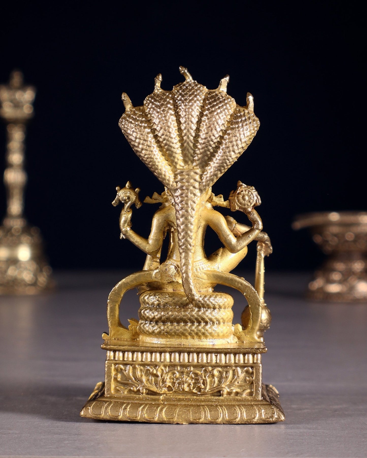 Pure Bronze Lord Vishnu Idol Under Sheshnaag | 3.5" Panchaloha idol - Budhshiv.com