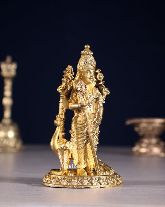 Pure Bronze Murugan with Peacock Idol | 3.5" (8.9 cm) Panchaloha Statue - Budhshiv.com