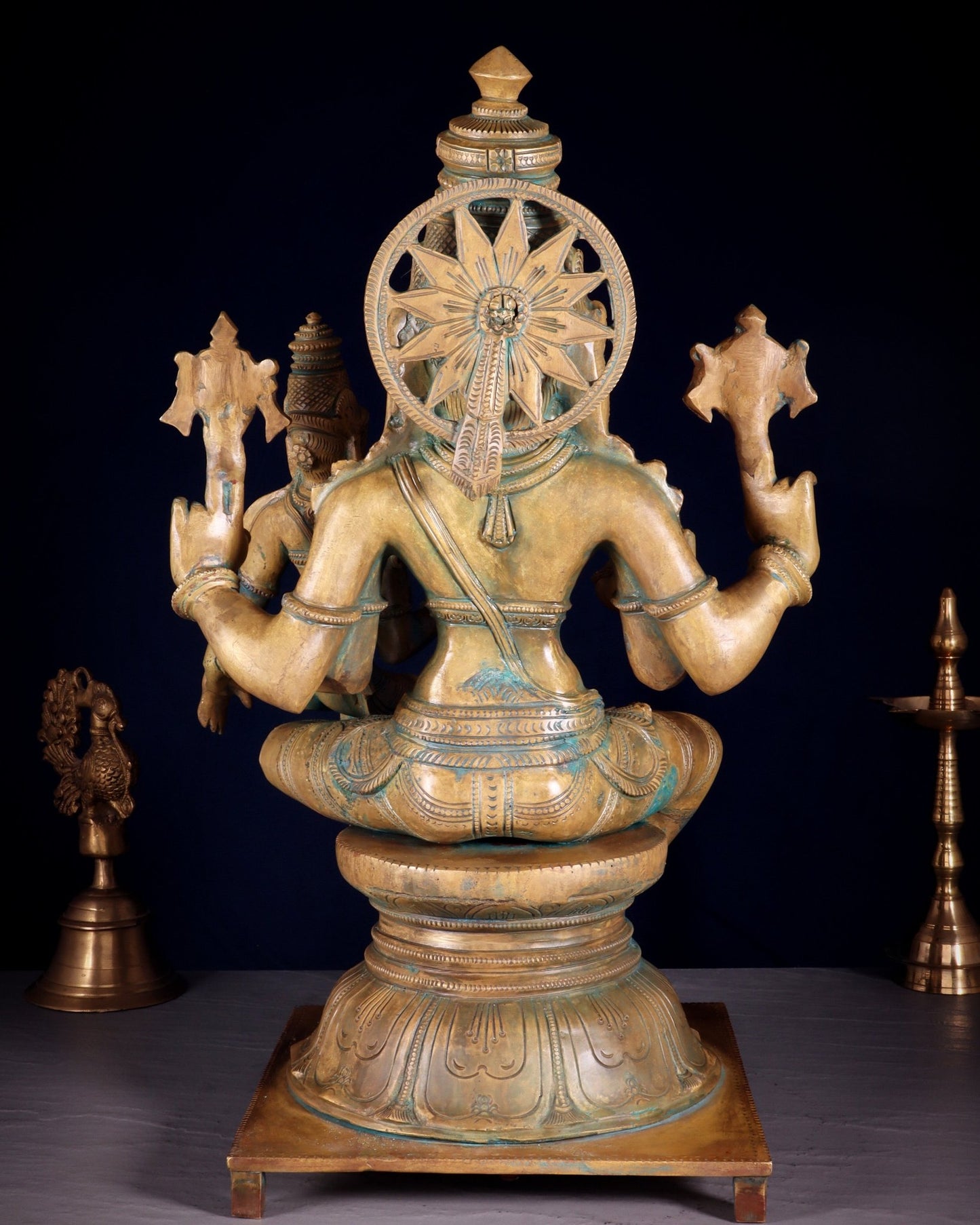 Pure Bronze Narasimha Lakshmi Statue – Vintage Chola Patina 18.5" - Budhshiv.com
