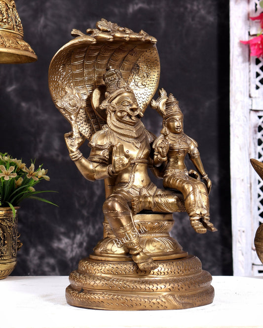Pure Bronze Panchaloha Narasimha Lakshmi Sculpture - 12 inch - Budhshiv.com