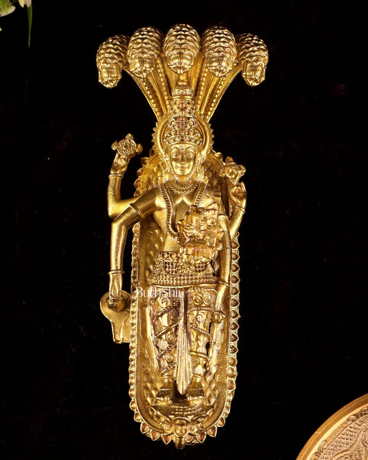 Pure Bronze Panchaloha Padmanabhaswamy Idol – Vishnu Resting on Sheshanaag - Budhshiv.com
