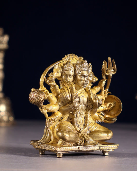 Pure Bronze Panchaloha Panchmukhi Hanuman Idol with Crossed Legs – 2.5" - Budhshiv.com