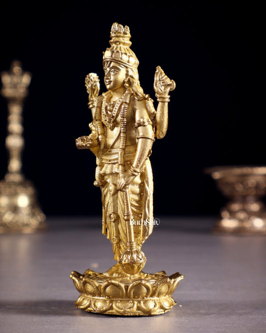 Pure Bronze Panchaloha Satyanarayana Standing Lord Vishnu Idol – 3" - Budhshiv.com