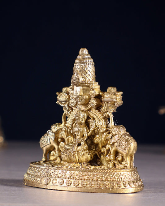 Pure Bronze Panchaloha Tirupati Balaji Face with Goddess Gajalakshmi – 3" - Budhshiv.com