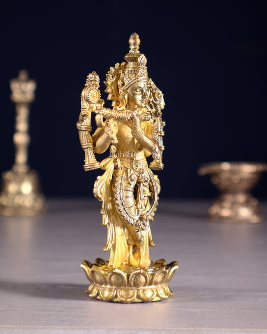 Pure Bronze Panchaloha Vishnu Roopam Krishna Idol - 4" - Budhshiv.com
