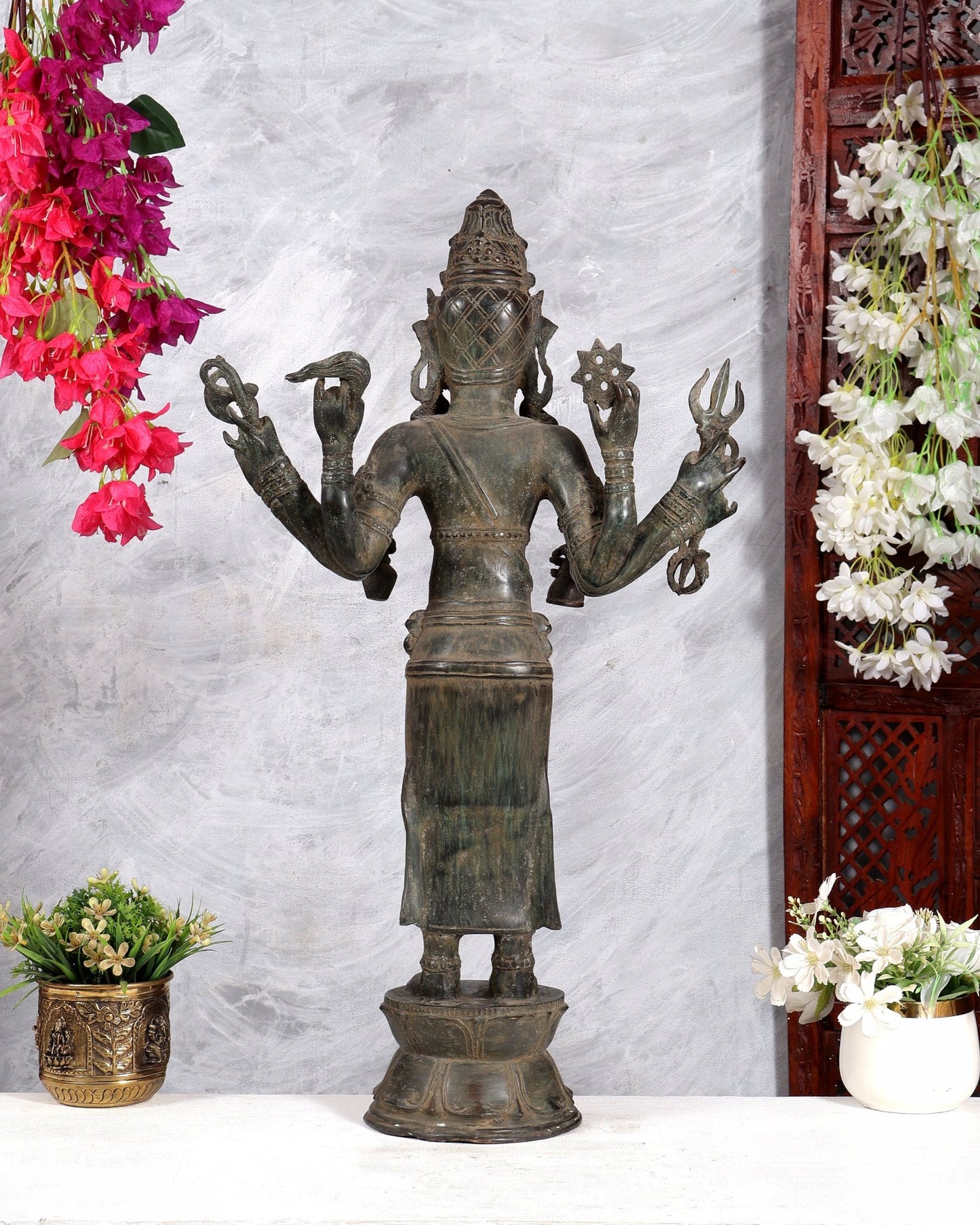 Pure Bronze Ugra Shiva Standing with Eight Arms – 26 Inch Indonesian Art Sculpture - Budhshiv.com