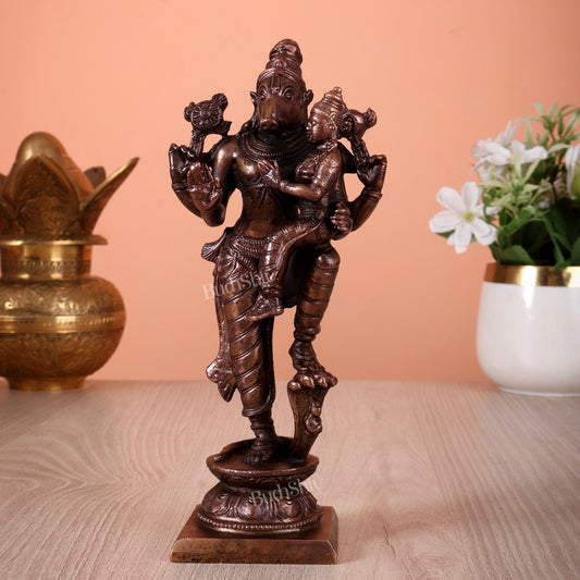 Pure Copper Bhoo Varaha Swamy Lakshmi Idol | 7 Inch Murti - Budhshiv.com