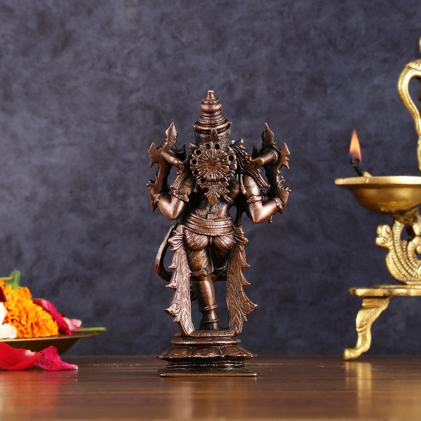 Pure Copper Charbhuja Krishna Idol | 6" - Budhshiv.com