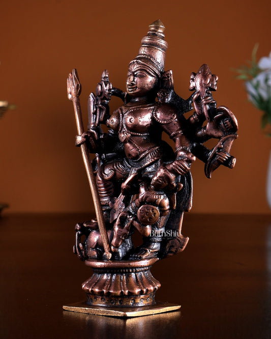 Pure Copper Durga Mahisasur Mardini Idol 4.5 inch - Budhshiv.com