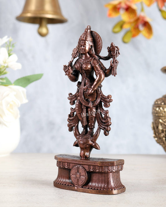 Pure Copper Goddess Narayani idol 6" - Budhshiv.com