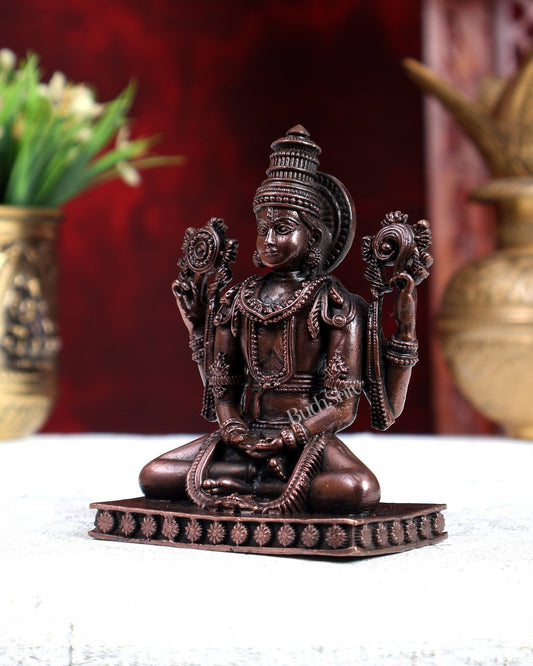 Pure Copper Hollow Cast Vishnu in Meditation Idol 4 inch - Budhshiv.com