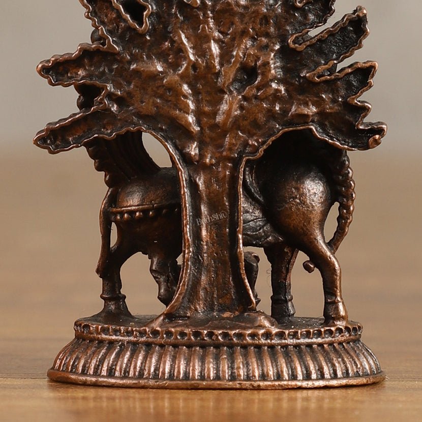 Pure Copper Kamdhenu Cow with Kalpavriksha Tree Idol - 2 Inch - Budhshiv.com