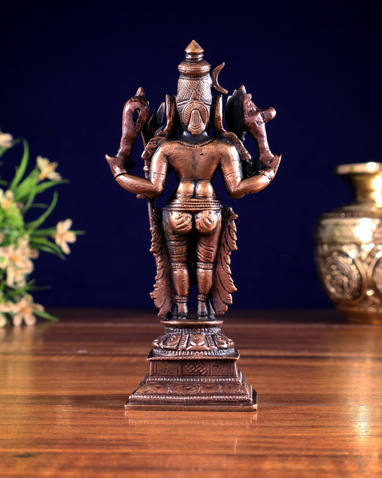 Pure Copper Kolhapur Mahalakshmi Standing Idol 6 inch - Budhshiv.com