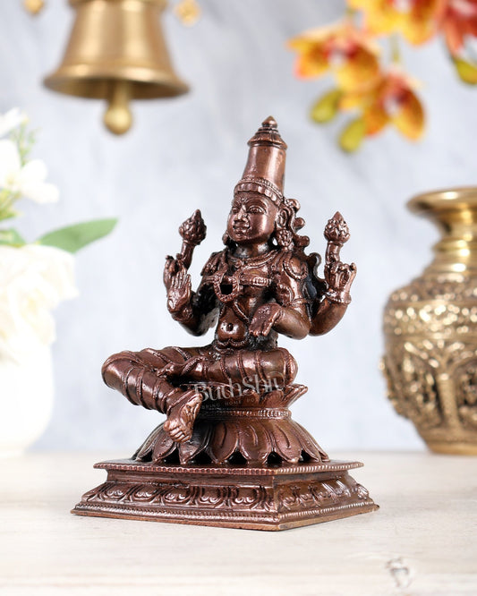 Pure Copper Lakshmi Idol on Lotus 5" - Budhshiv.com