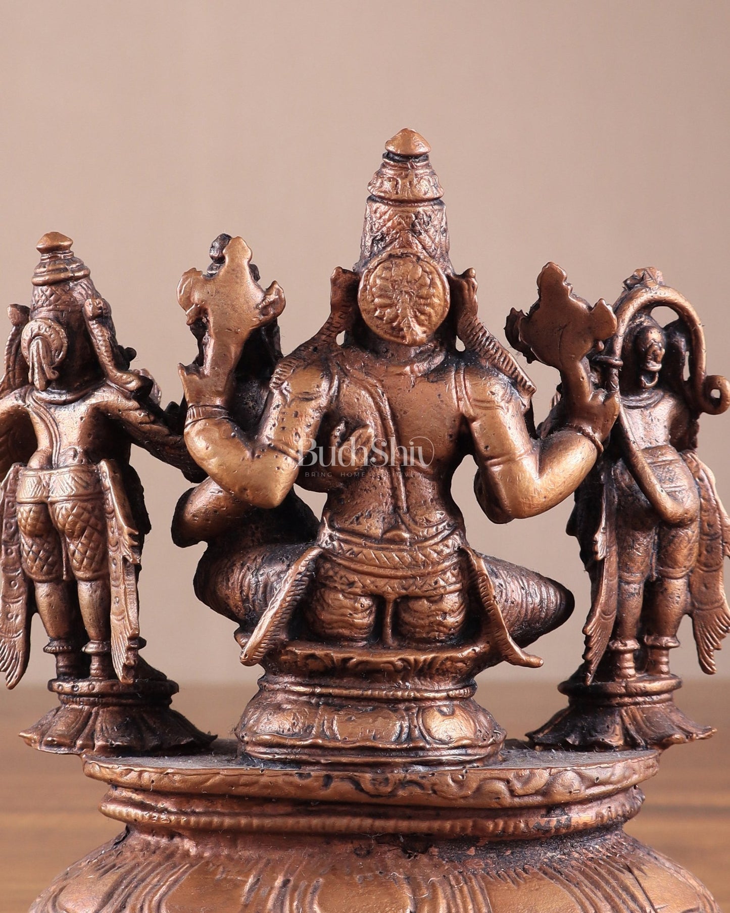 Pure Copper Lakshmi Narasimha Idol with Sheshanaag, Hanuman & Garuda – 6 Inch - Budhshiv.com