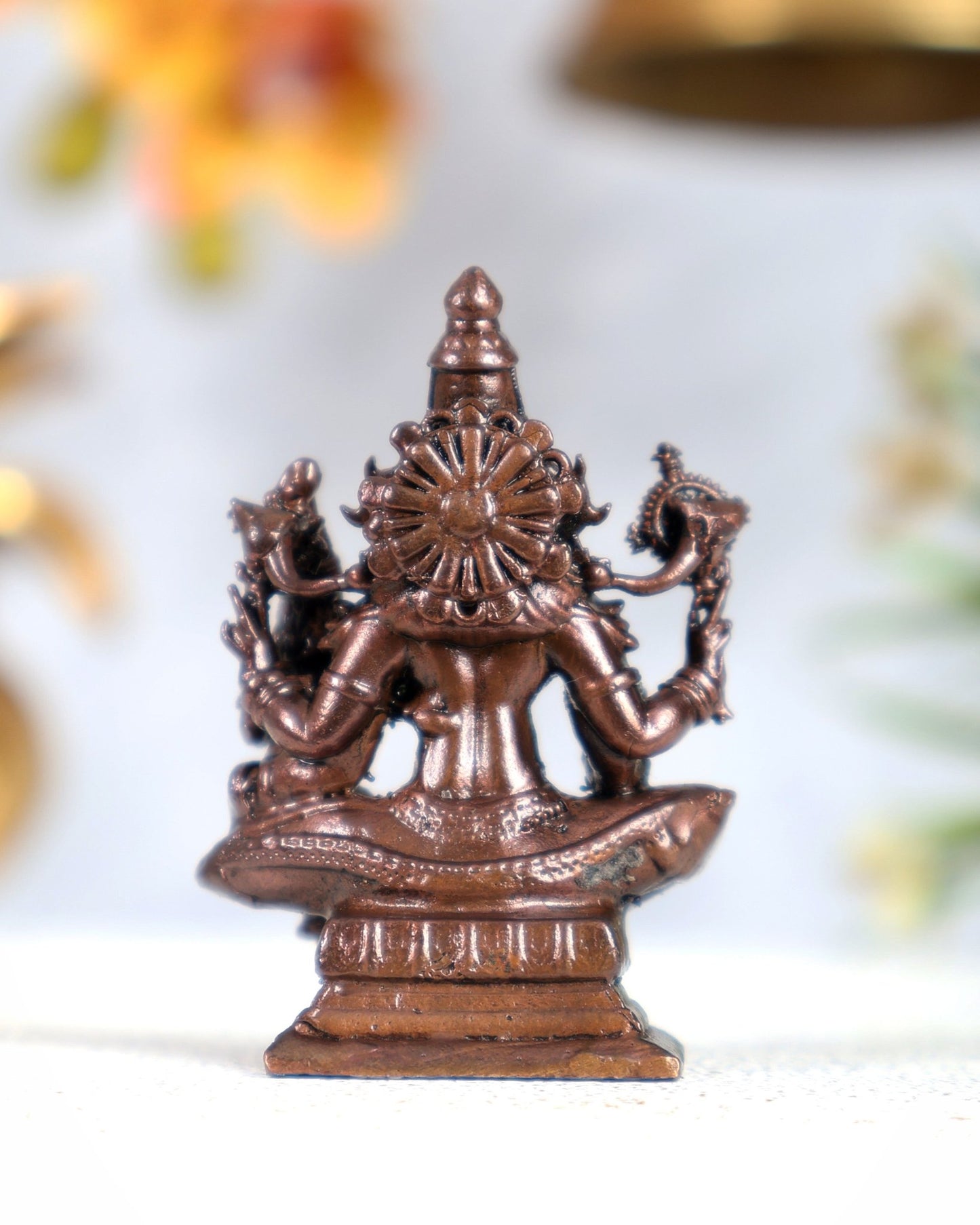 Pure Copper Lakshmi Narasimha Swamy Idol – Divine Protection Miniature Sculpture (2 Inches) - Budhshiv.com