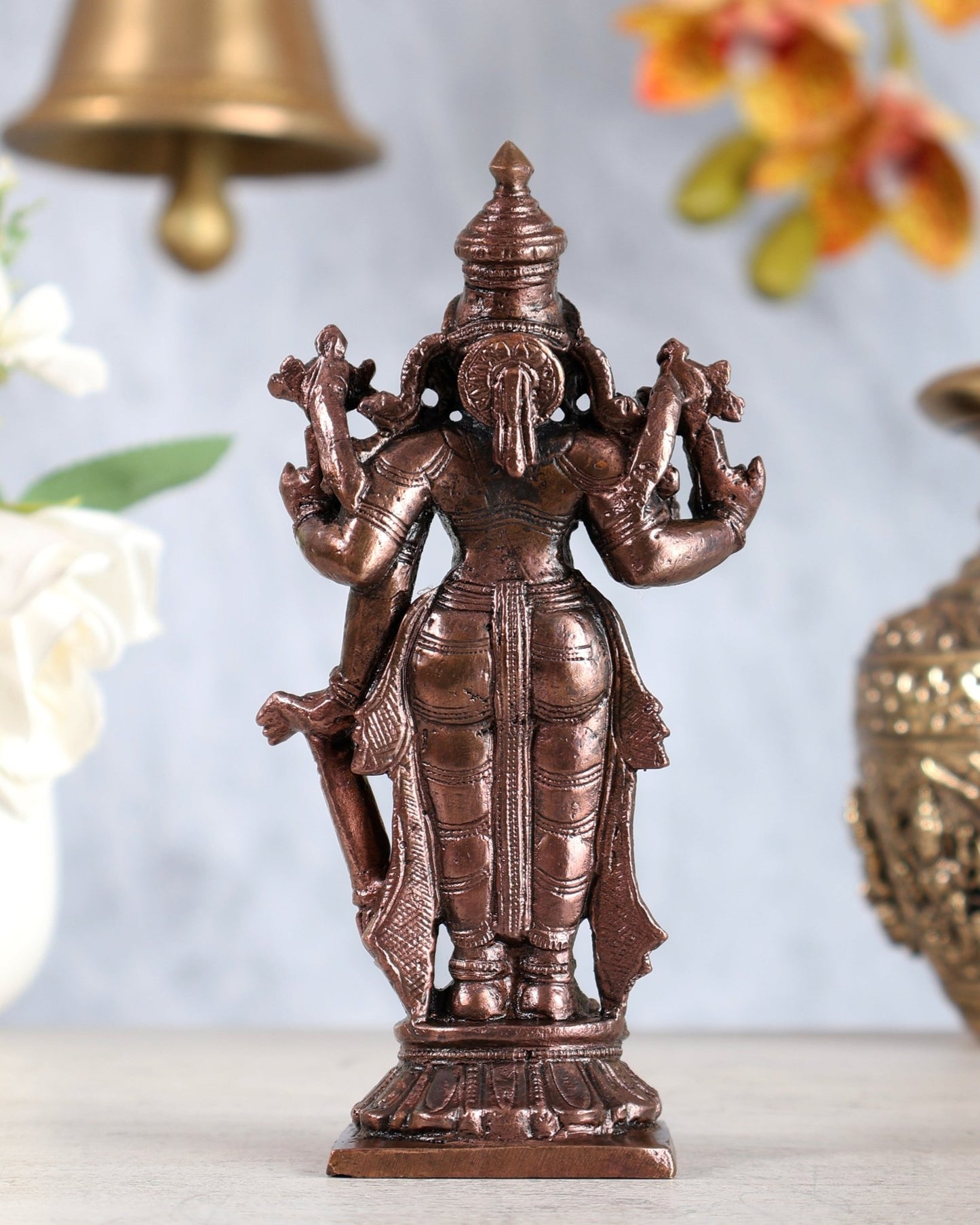 Pure Copper Lakshmi Narayan Idol – Standing Vishnu with Seated Lakshmi idol 5.5" - Budhshiv.com