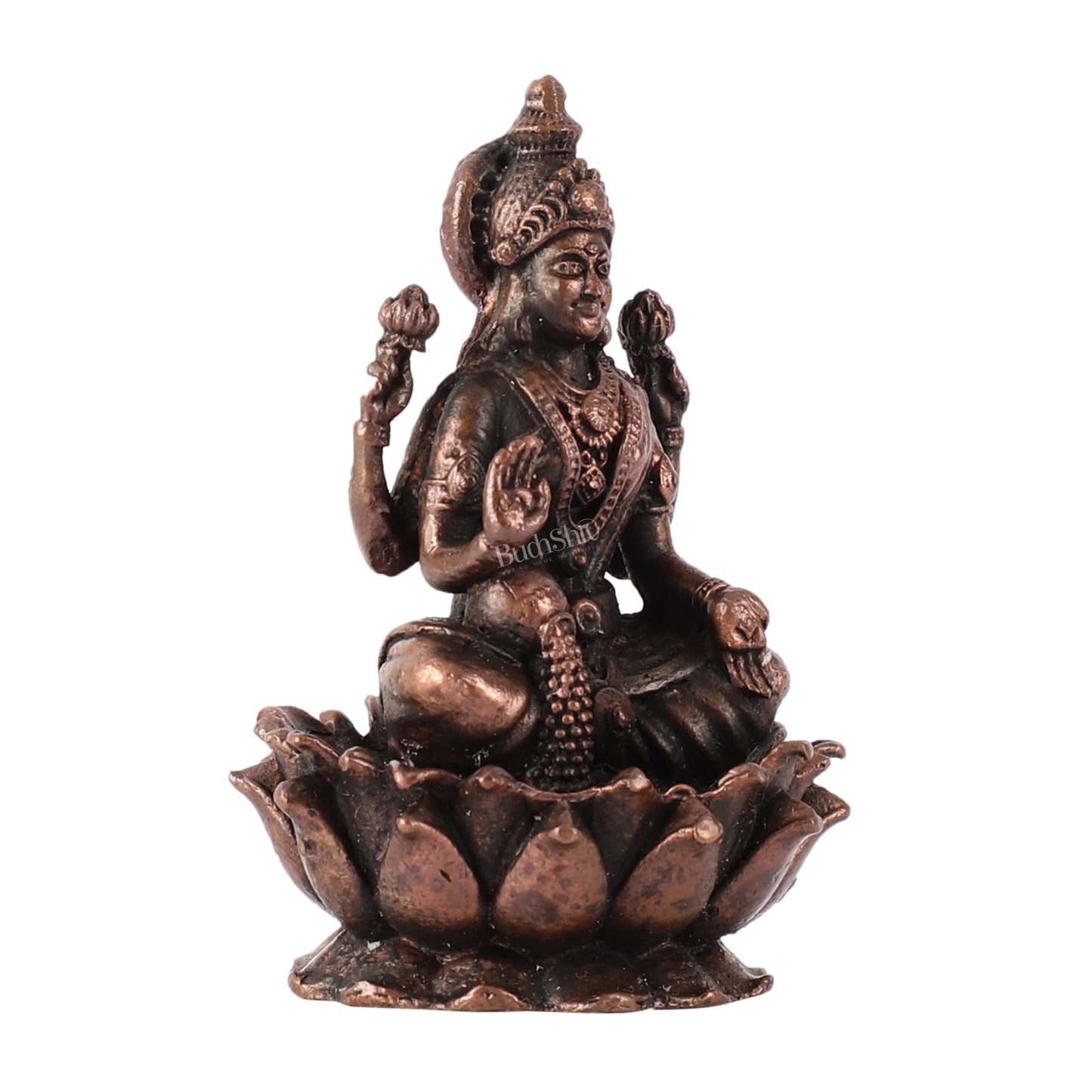 Pure Copper Lakshmi on Lotus Idol | 3" - Budhshiv.com