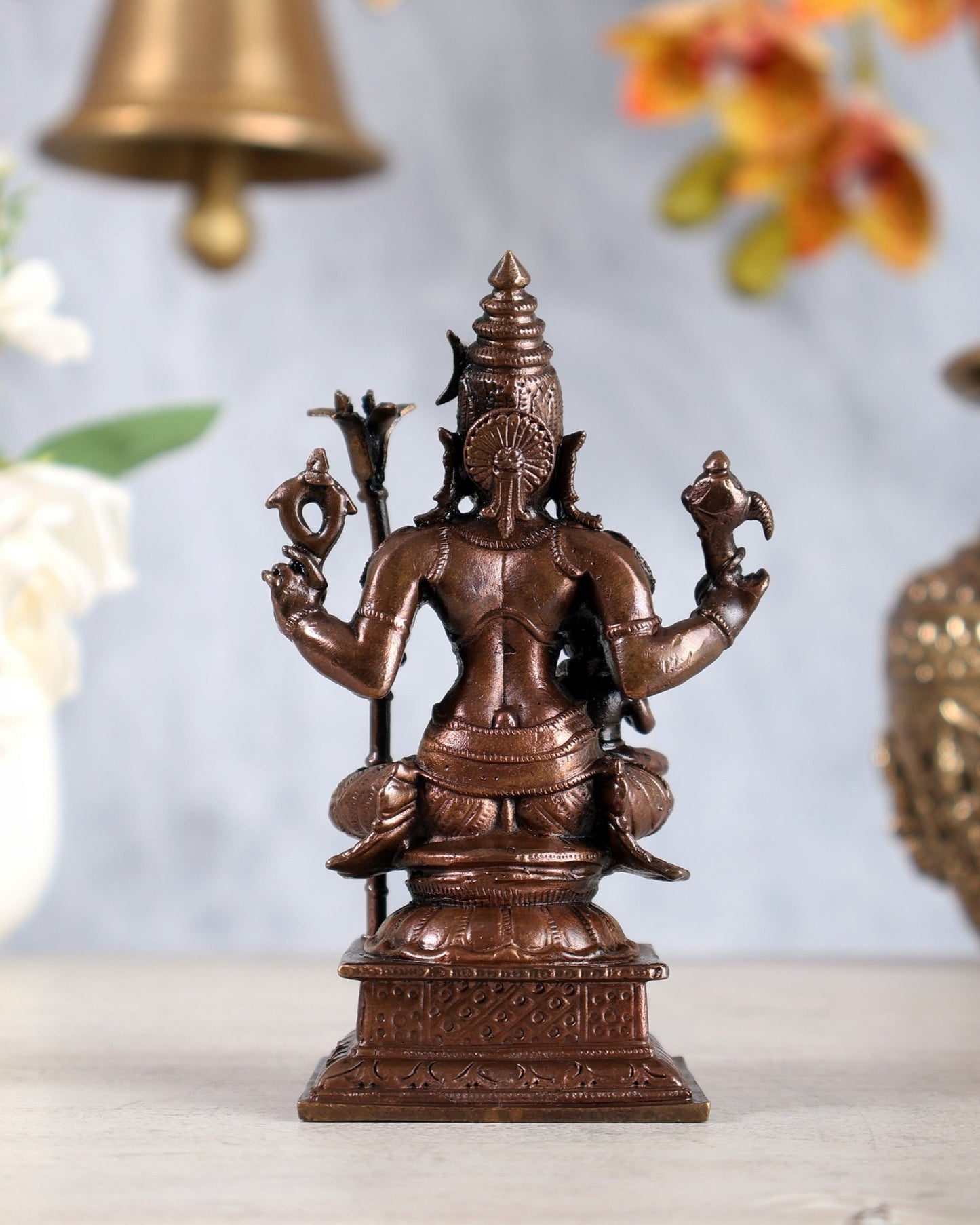 Pure Copper Lalita Devi with Balambikai Tripura Sundari Idol 4.5" - Budhshiv.com