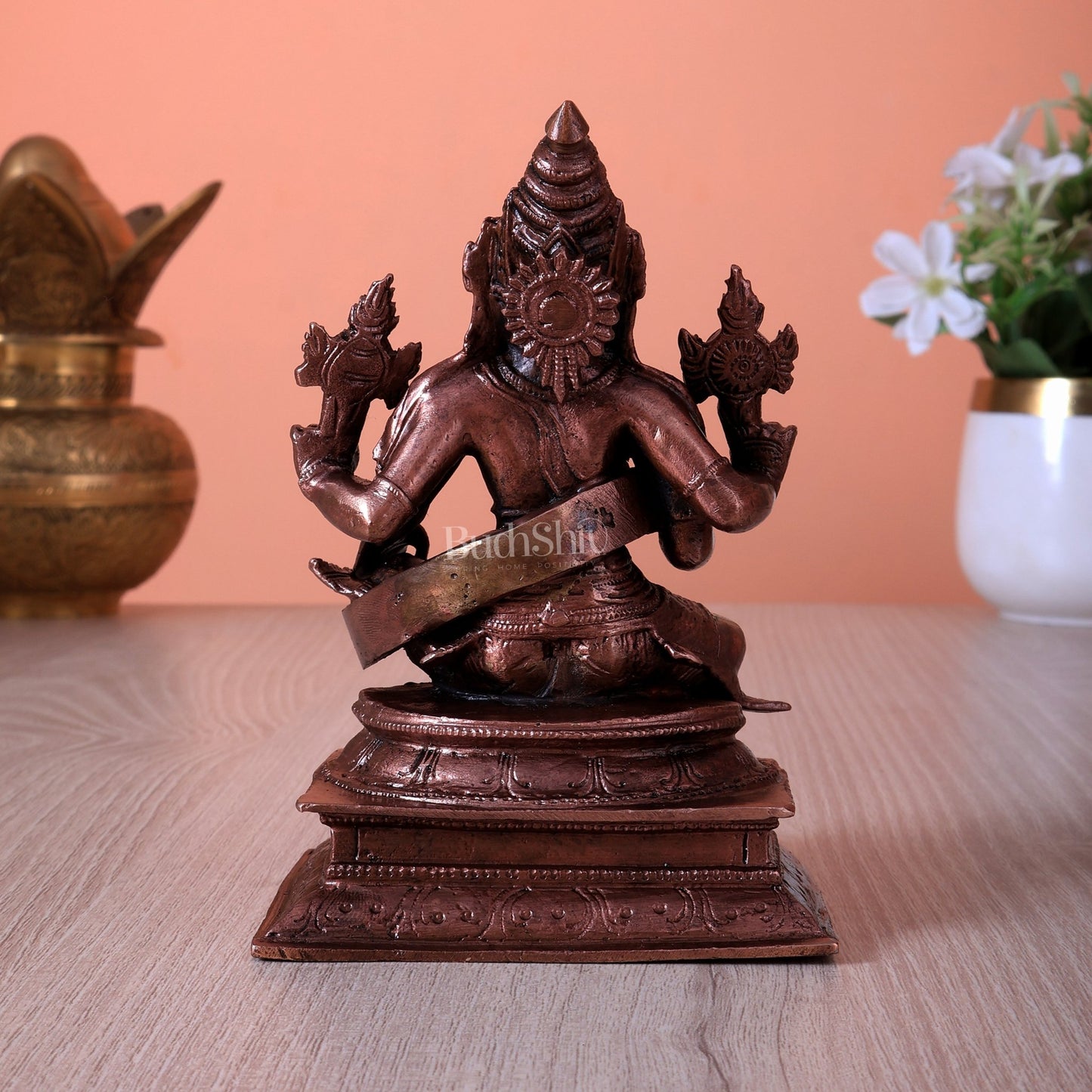 Pure Copper Lord Narasimha Idol (5 Inch, 0.954 Kg) - Budhshiv.com