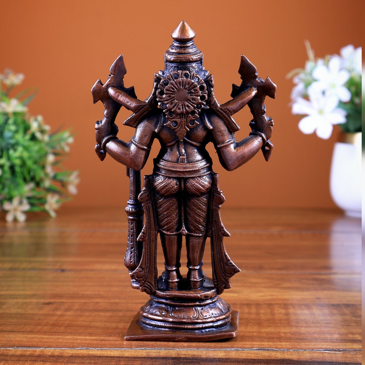 Pure Copper Lord Narasimha Standing Idol 6 inch - Budhshiv.com