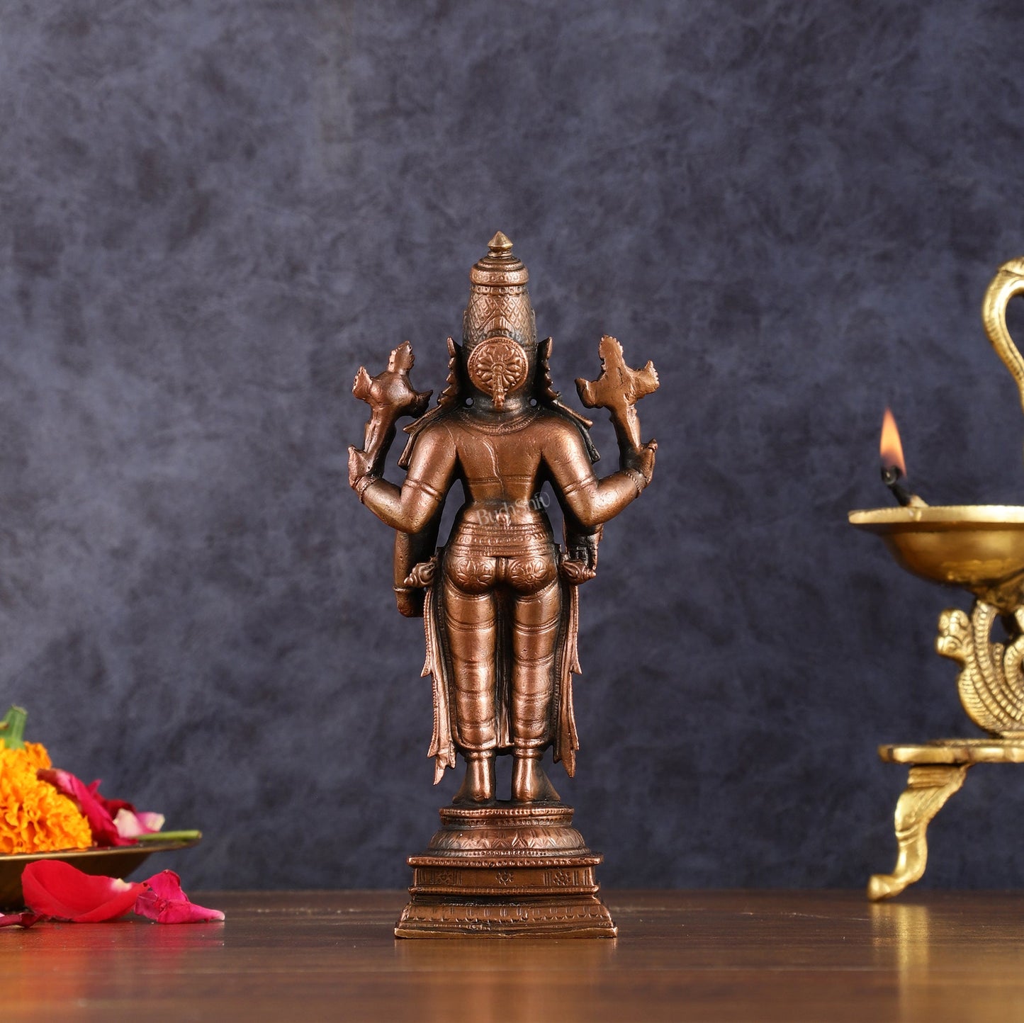 Pure Copper Lord Tirupati Balaji Idol | 6.5" - Budhshiv.com