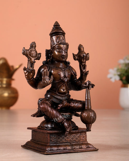 Pure Copper Lord Vishnu Seated Idol – Preserver of the Universe Sculpture (4.5 Inches) - Budhshiv.com