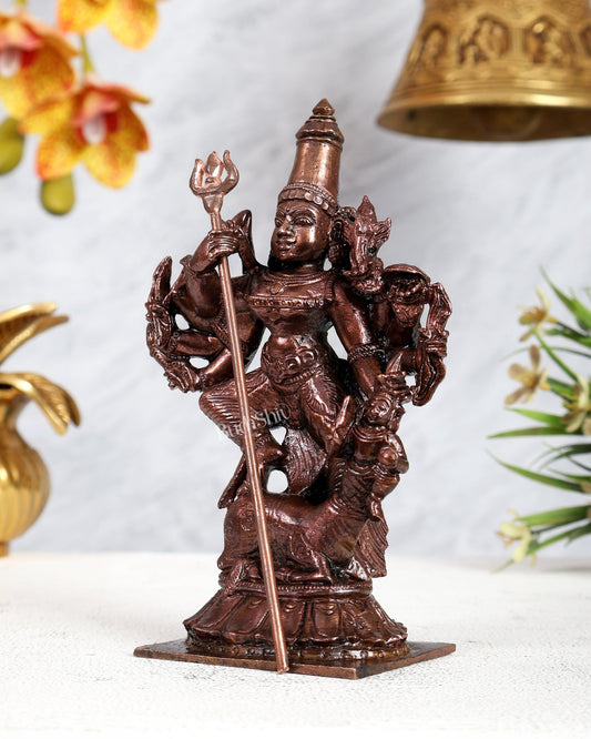 Pure Copper Mahishasura Mardini Durga Idol – Divine Warrior Goddess Sculpture (6 Inches) - Budhshiv.com