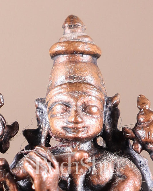 Pure Copper Miniature Lord Krishna with Cow Idol 2" - Budhshiv.com