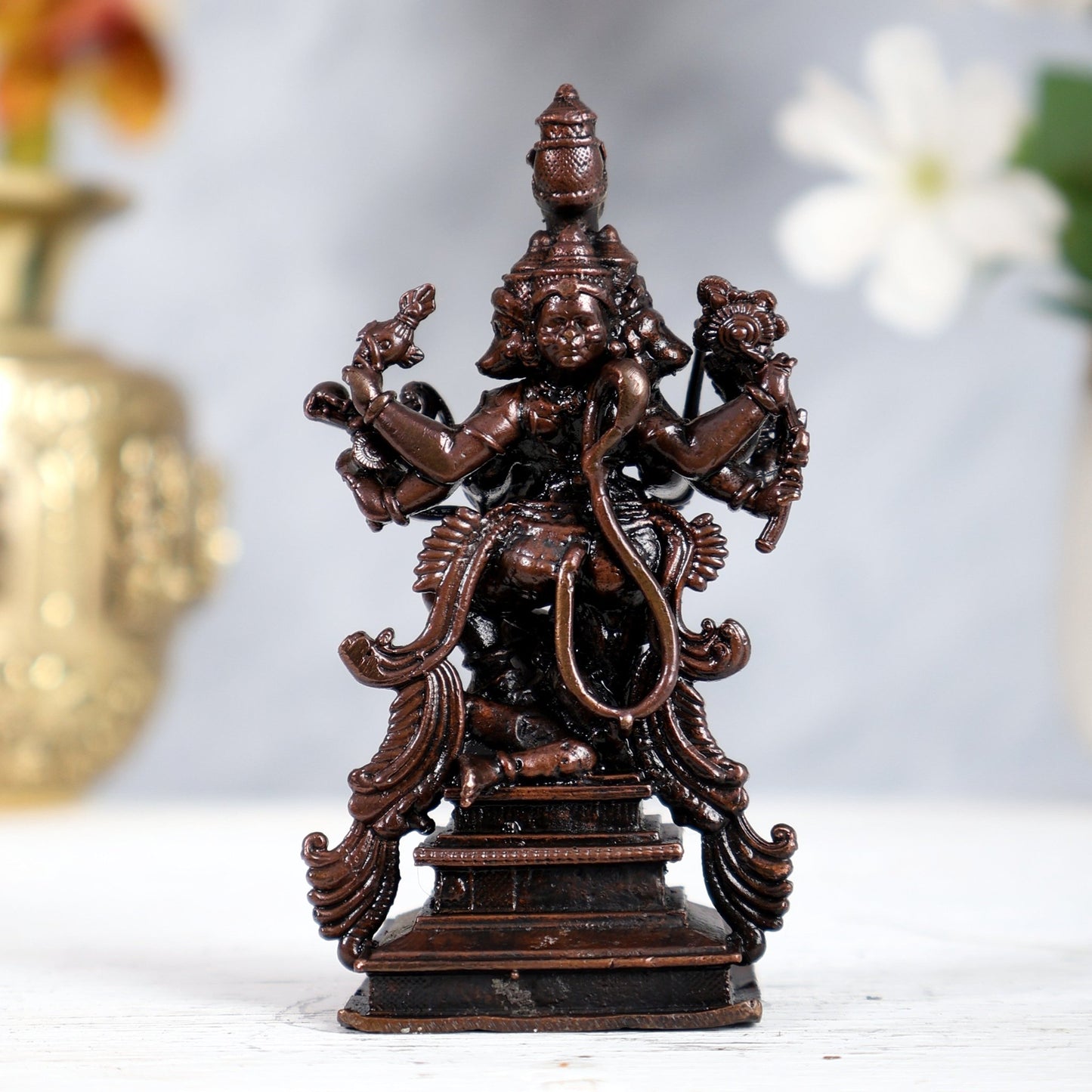 Pure Copper Panchmukhi Hanuman Idol – Rare Aviravan Vadha Form (4 Inches) - Budhshiv.com