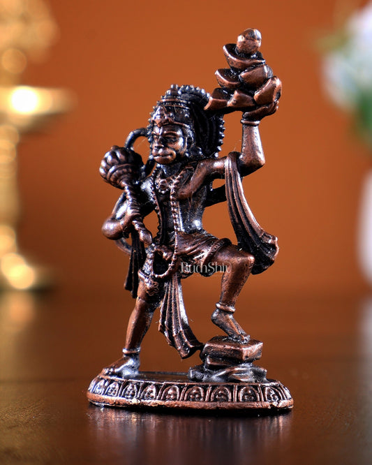 Pure Copper Sanjeevani Hanuman Mini Idol | BudhShiv 2 inch - Budhshiv.com