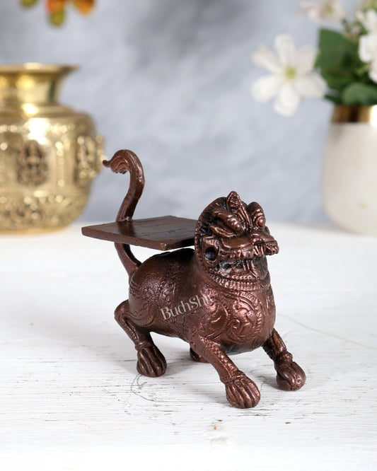 Pure Copper Simha Lion Yali Peeta Singhasan – Mini Decorative Throne Base (3 Inches) - Budhshiv.com