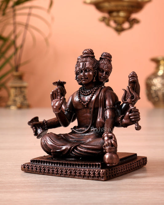 Pure Copper Sitting Dattatreya Guru Idol – Mini Divine Statue (2.75 Inch, 258 gm) - Budhshiv.com