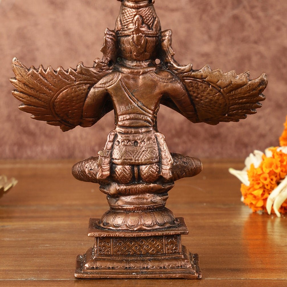 Pure Copper Sitting Garuda Idol with Open Wings – 5.25 Inch (13.34 cm) - Budhshiv.com