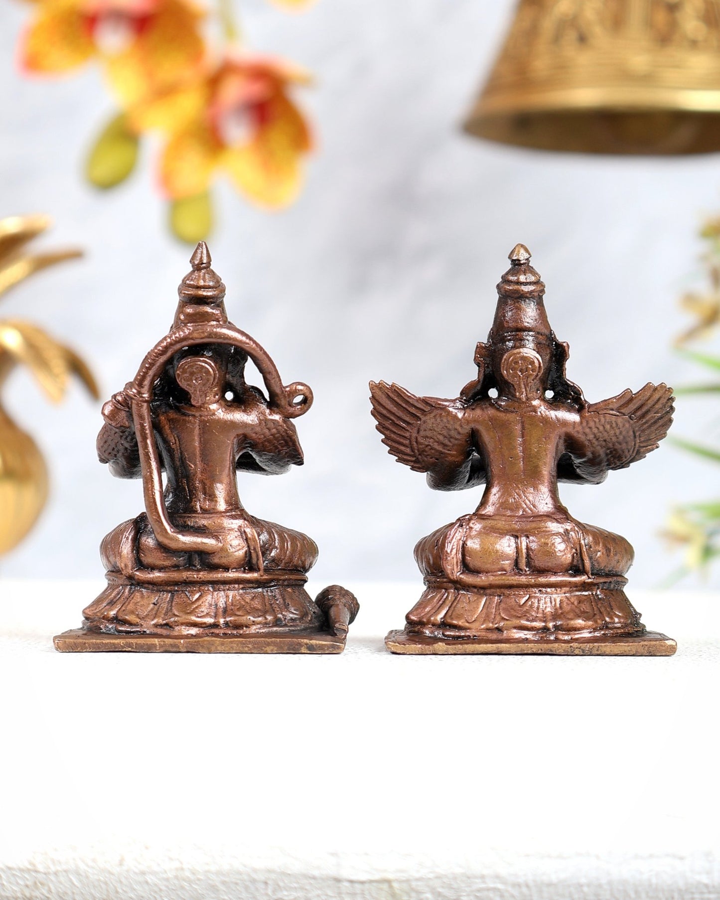 Pure Copper Sitting Hanuman & Garuda Idol Pair – Divine Protection Miniature Set (2.5 Inches) - Budhshiv.com