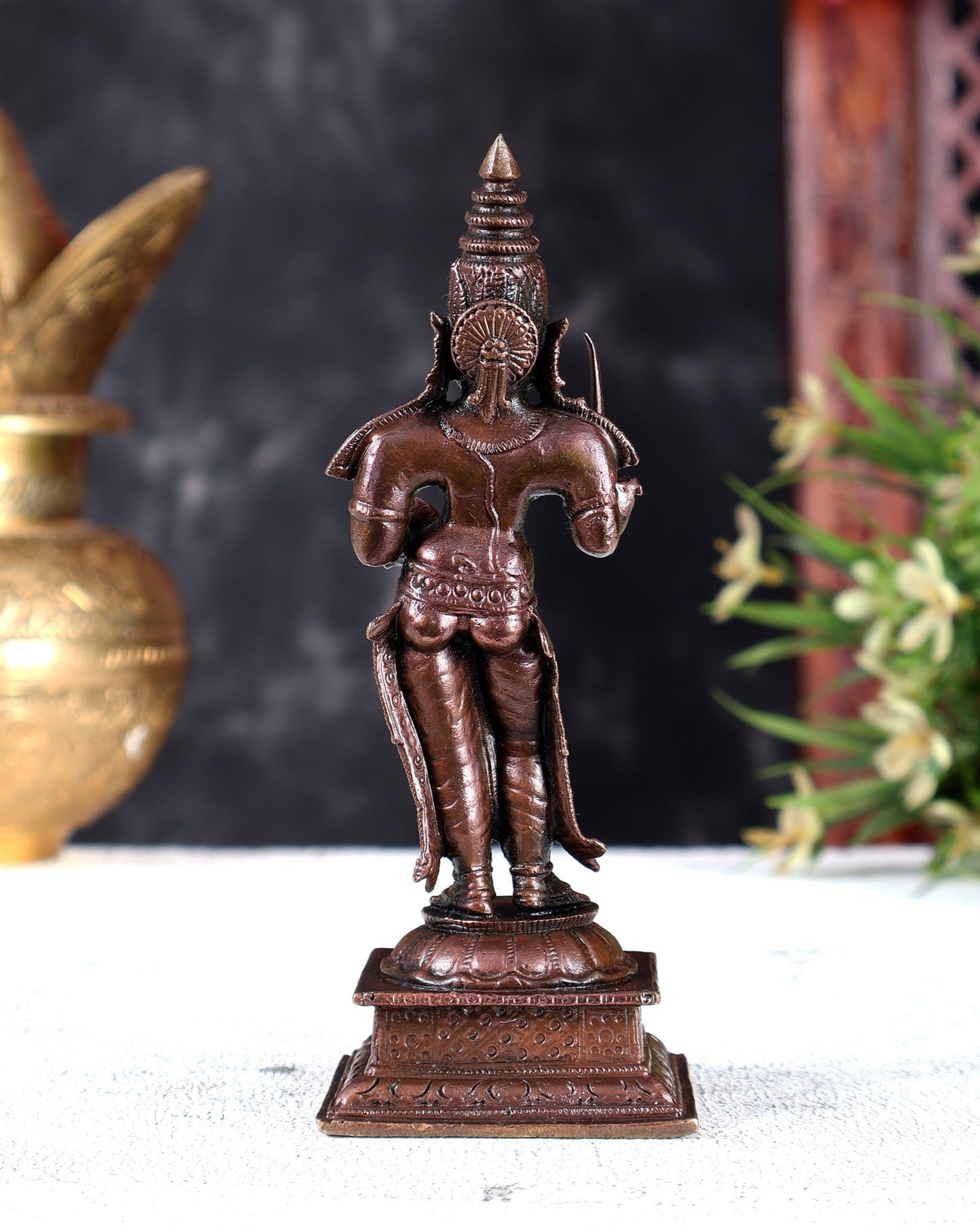 Pure Copper Standing Mariamman Idol – Handcrafted Divine Goddess Statue 5.5 inch - Budhshiv.com