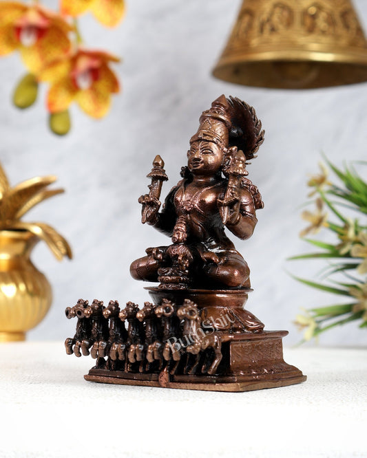 Pure Copper Surya Dev Rath Idol - Handcrafted 4.5 Inch Statue - Budhshiv.com