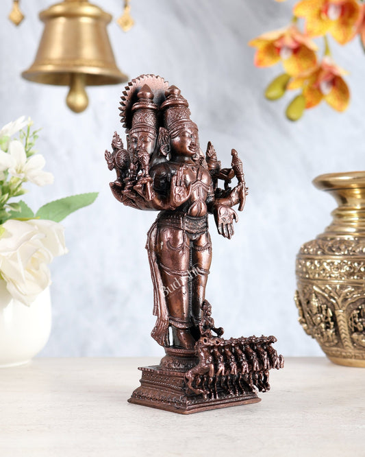 Pure Copper Surya Narayana with Seven Horses Chariot – Standing Sun God Idol 7" - Budhshiv.com