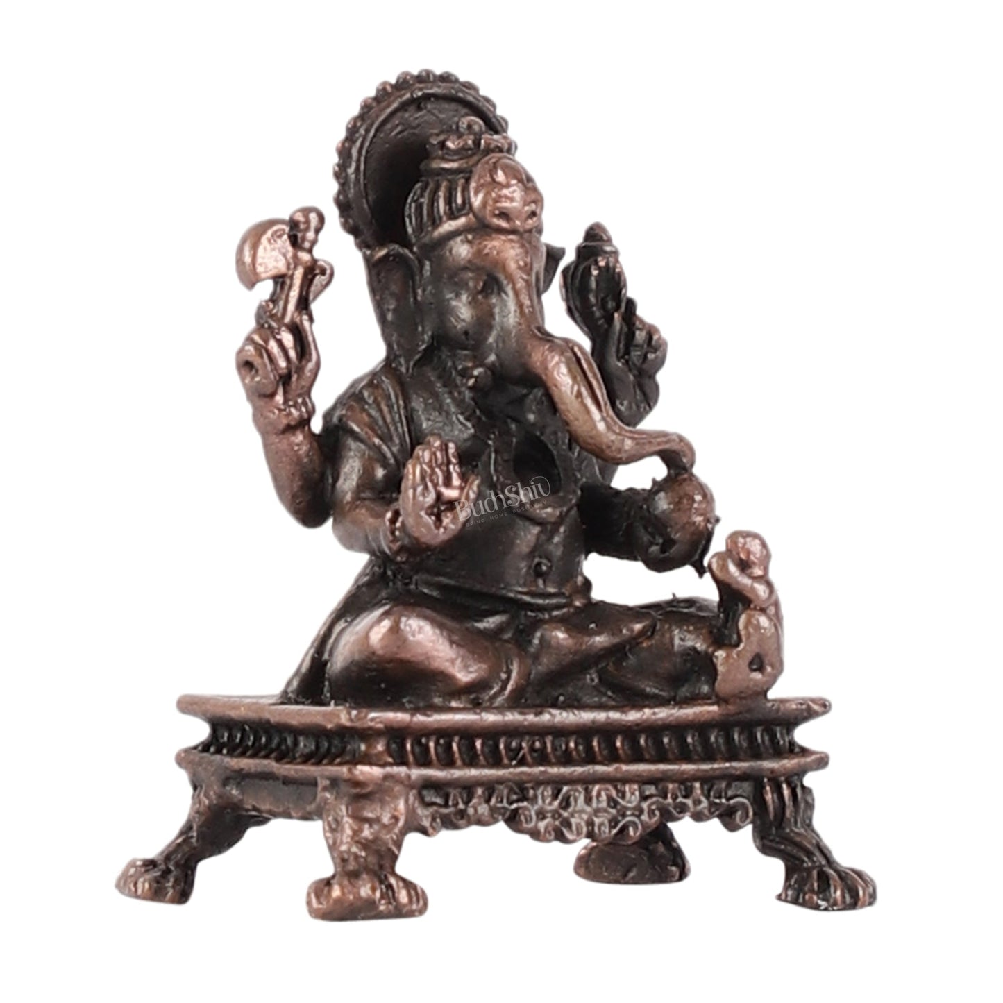 Pure Copper Tiny Lord Ganesha Idol | Handcrafted Statue - 2.5" - Budhshiv.com