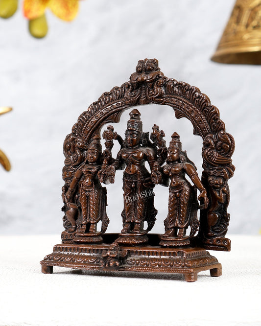 Pure Copper Tirupati Balaji with Bhudevi Sridevi Kalyanam Idols – Thiruvarchi Prabhavali Set (4 Inches) - Budhshiv.com