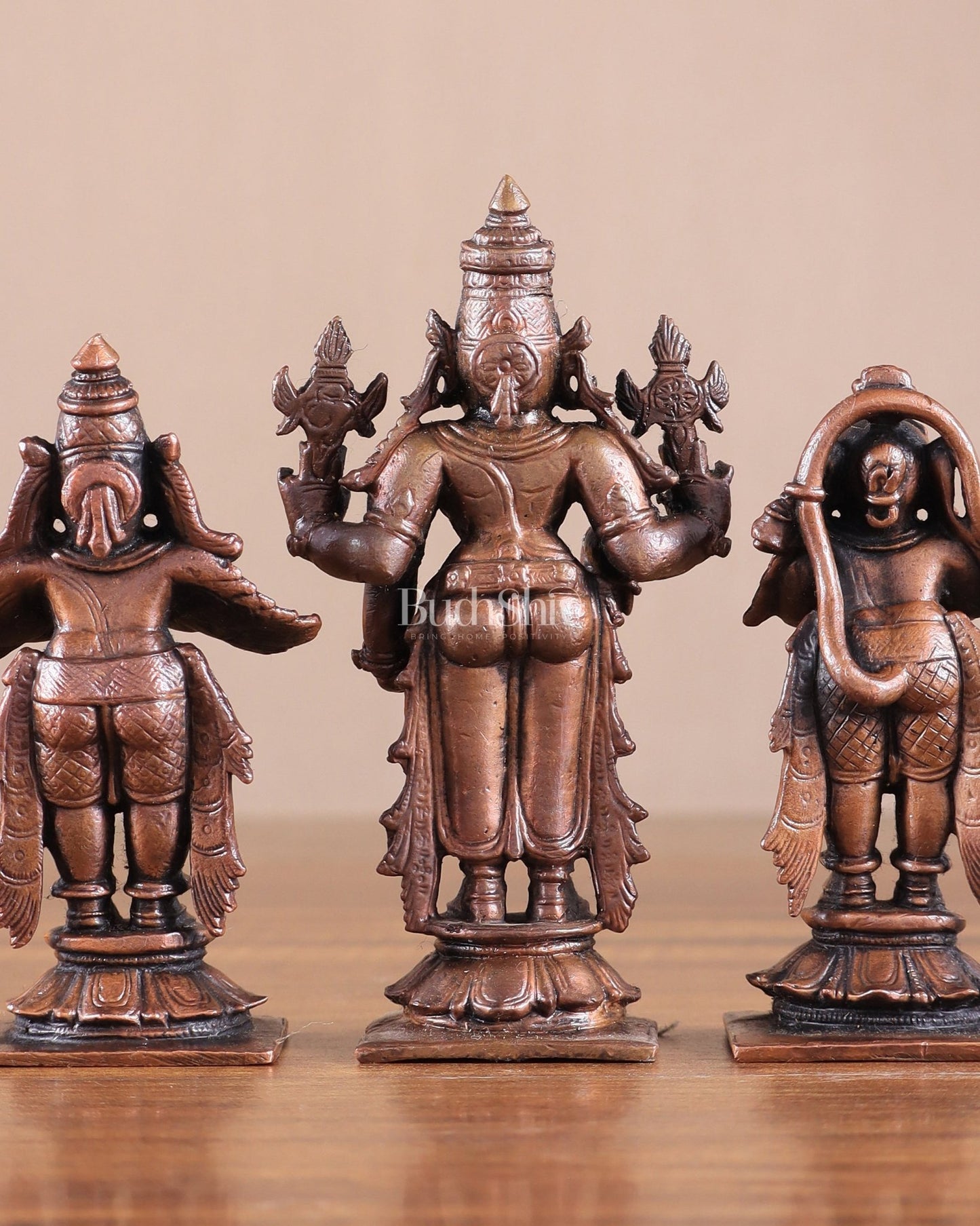 Pure Copper Tirupati Balaji with Hanuman & Garuda Idol Set 5" - Budhshiv.com
