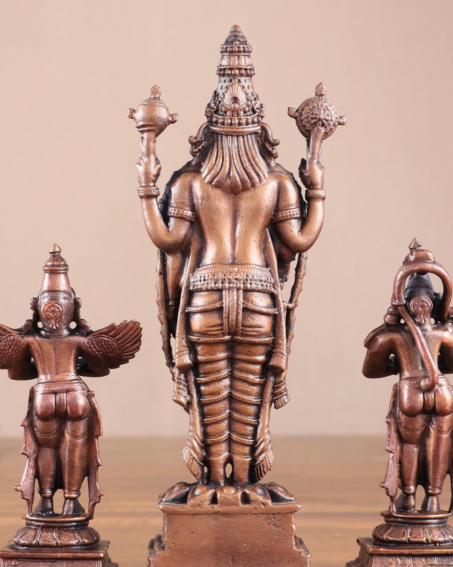 Pure Copper Tirupati Balaji with Hanuman & Garuda Idol Set 6.5" - Budhshiv.com