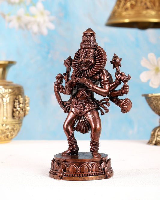 Pure Copper Ugra Narasimha Idol – Mayapur Roop Divine Protection Statue (5 Inch) - Budhshiv.com