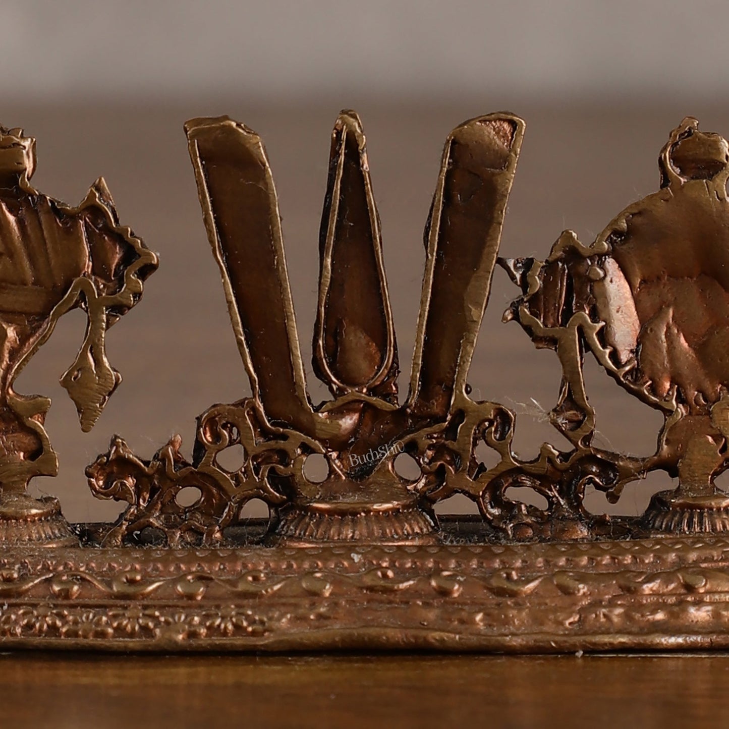 Pure Copper Vaishnav Symbols Shankh Chakra Namah Figure - 1.75 Inches - Budhshiv.com