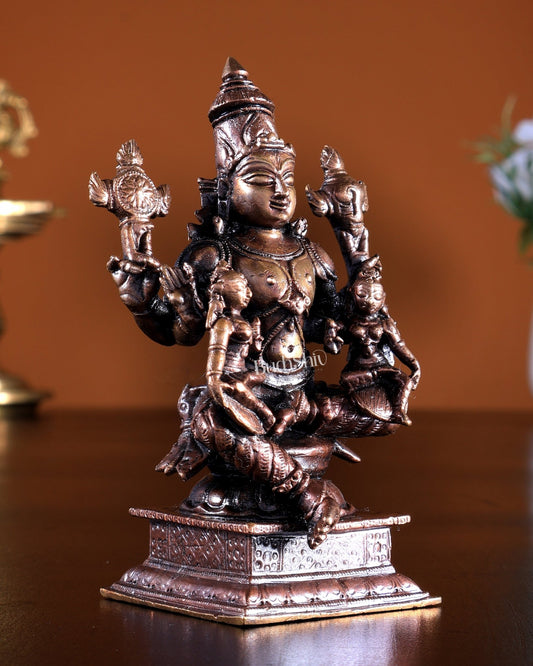 Pure Copper Vishnu with Bhudevi Sridevi Idol 4.5 inch - Budhshiv.com