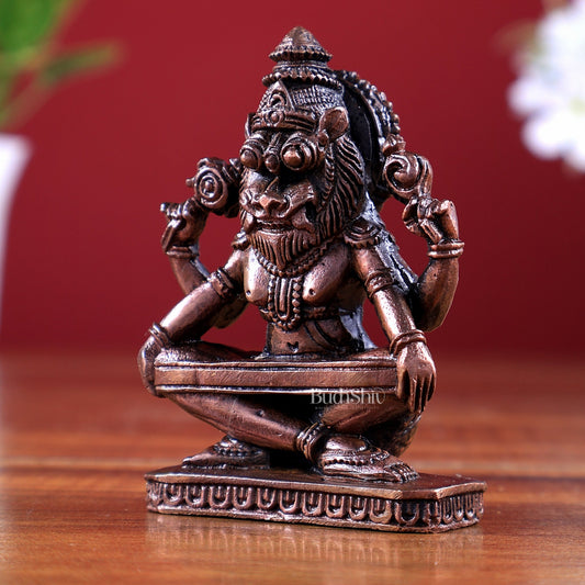 Pure Copper Yog Narasimha Miniature Idol 3 inch - Budhshiv.com